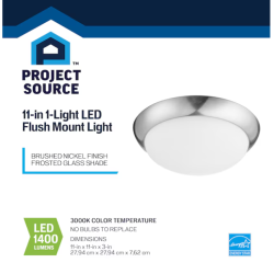 Project Source 11-in Brushed Nickel Indoor 1 -Light LED Flush Mount Light with Frosted Glass
